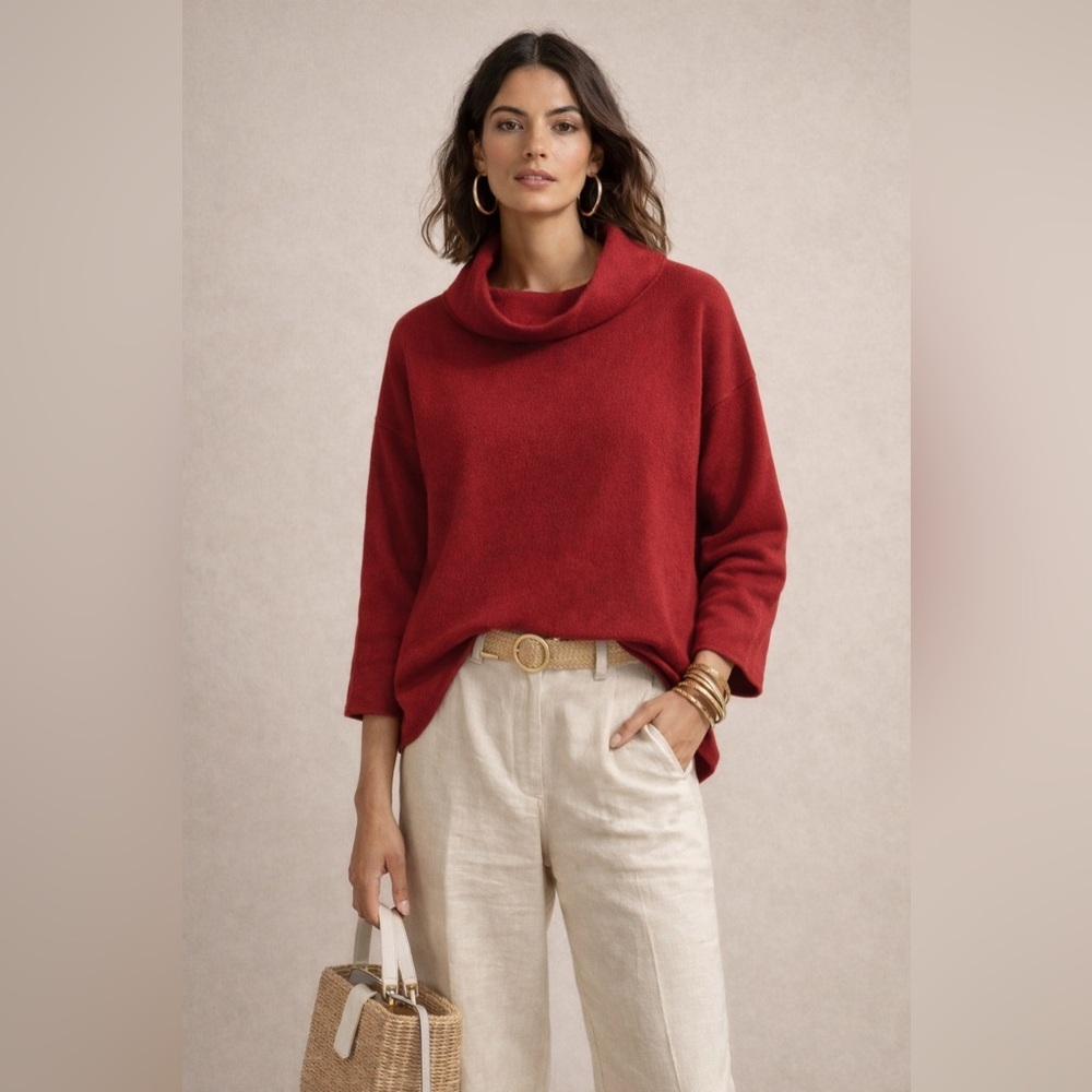 Anthropologie NWOT cowl neck ribbed red sweater
